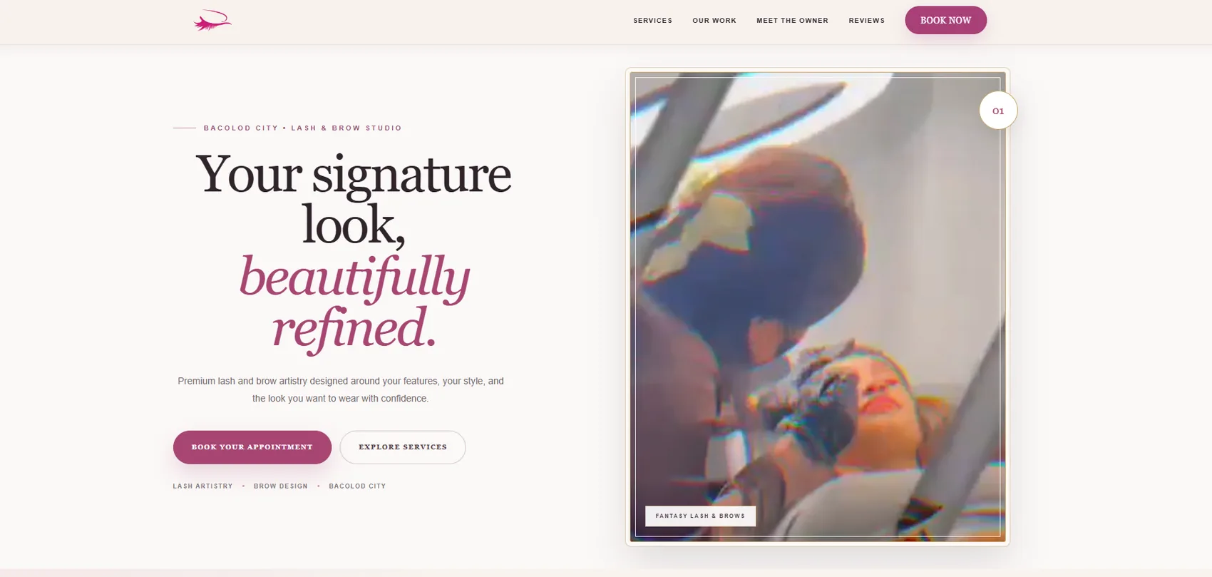 Fantasy Lash and Brows landing page