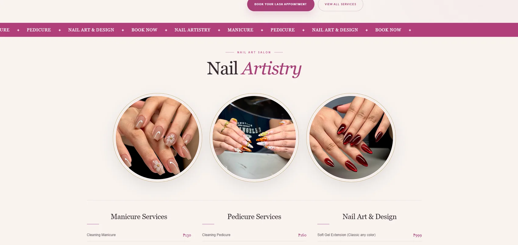 Fantasy Lash and Brows services section