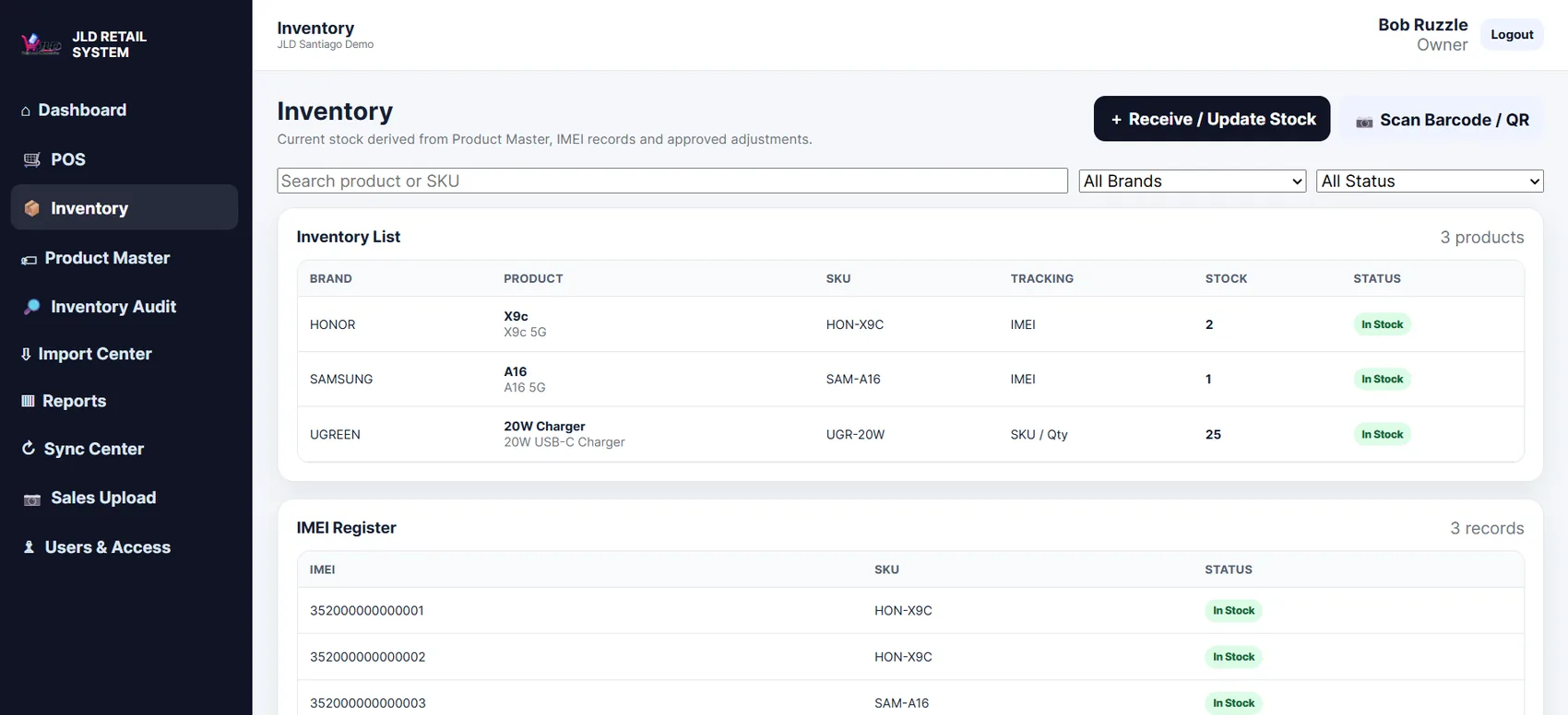 JLD Retail System inventory module