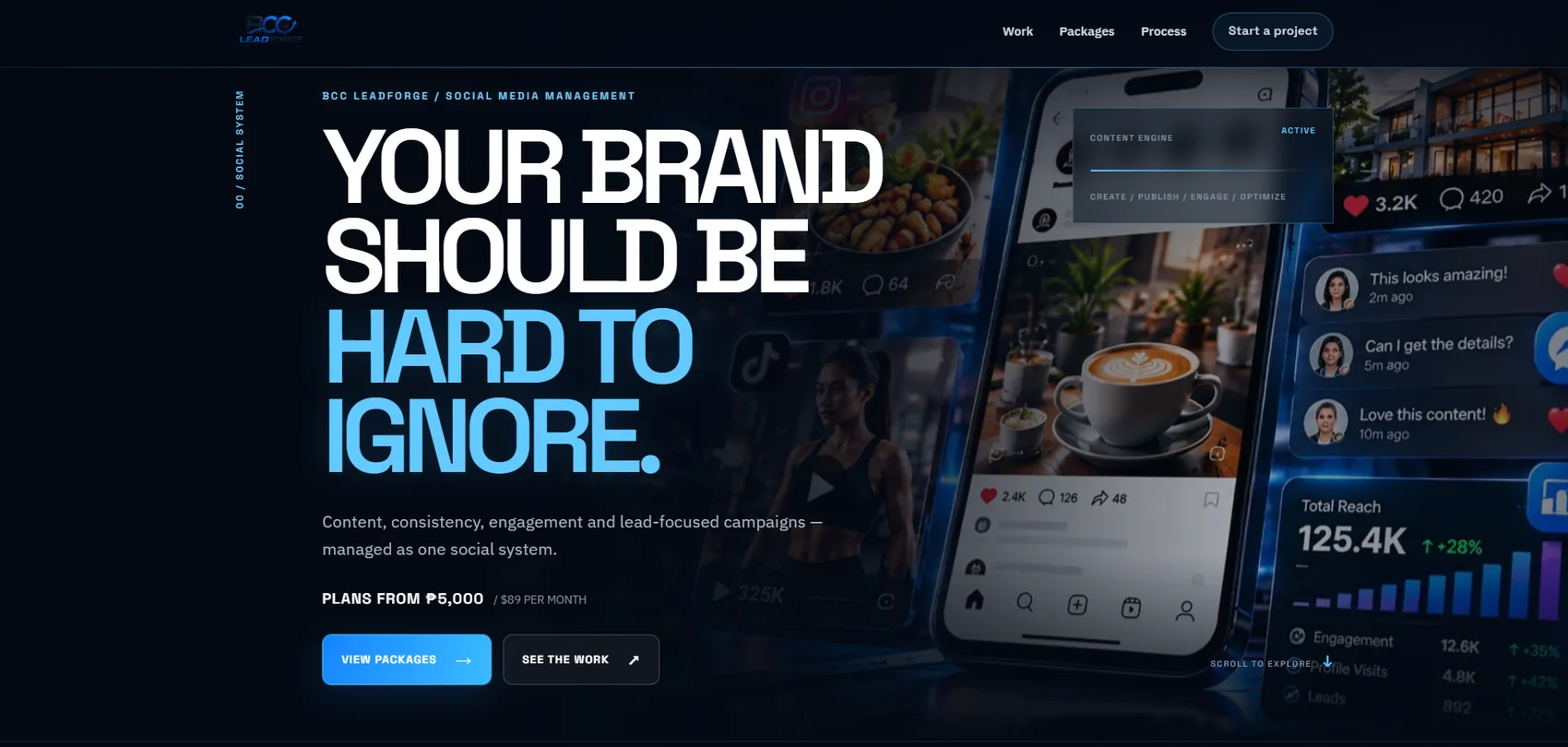 BCC LeadForge social media management landing page